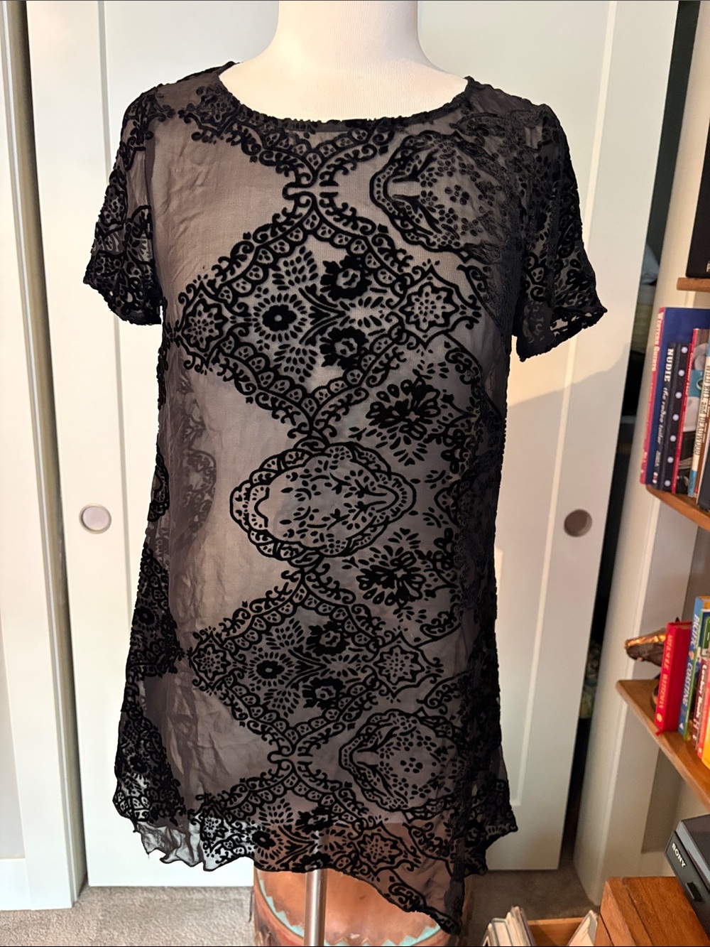 For Love and Liberty Beautiful Black velvet burn out Top.